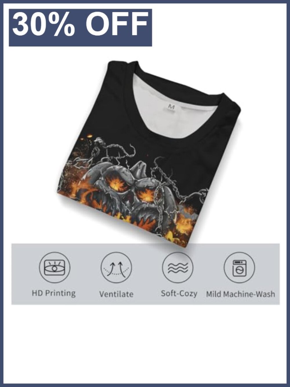 Men's Halloween Skull Graphic Tee Short Sleeve Crew Neck - Picture 3 of 4